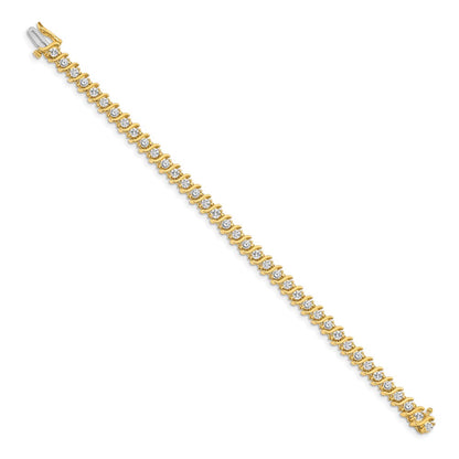 14K Yellow Gold Complete 3.9 Carat Round A Diamond 2 Prong S Link 7 Inch Tennis Bracelet
