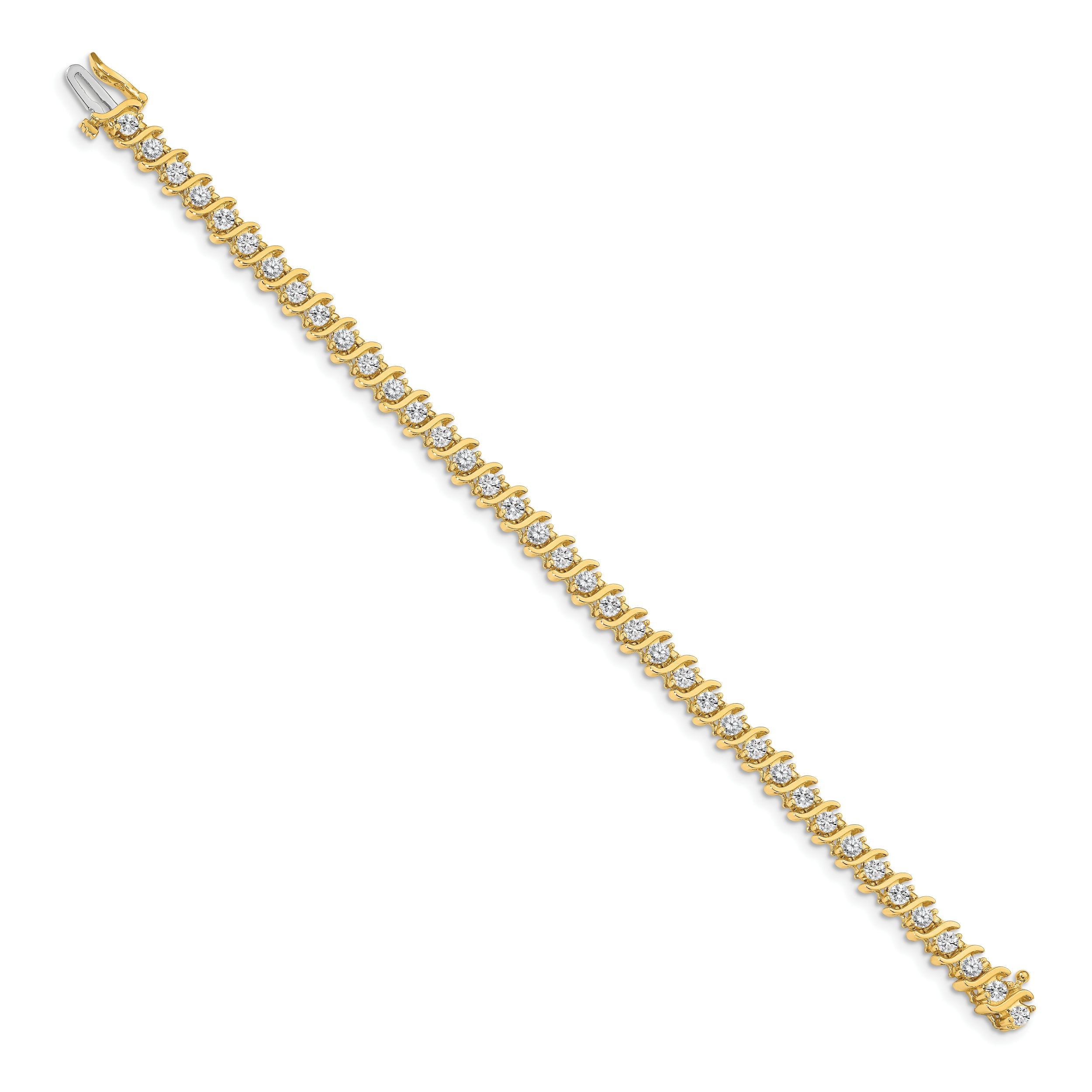 14K Yellow Gold Complete 3.9 Carat Round Vs Diamond 2 Prong S Link 7 Inch Tennis Bracelet