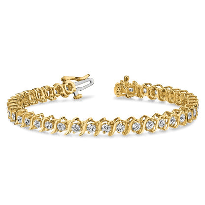 14K Yellow Gold Complete 3.9 Carat Round Vs Diamond 2 Prong S Link 7 Inch Tennis Bracelet