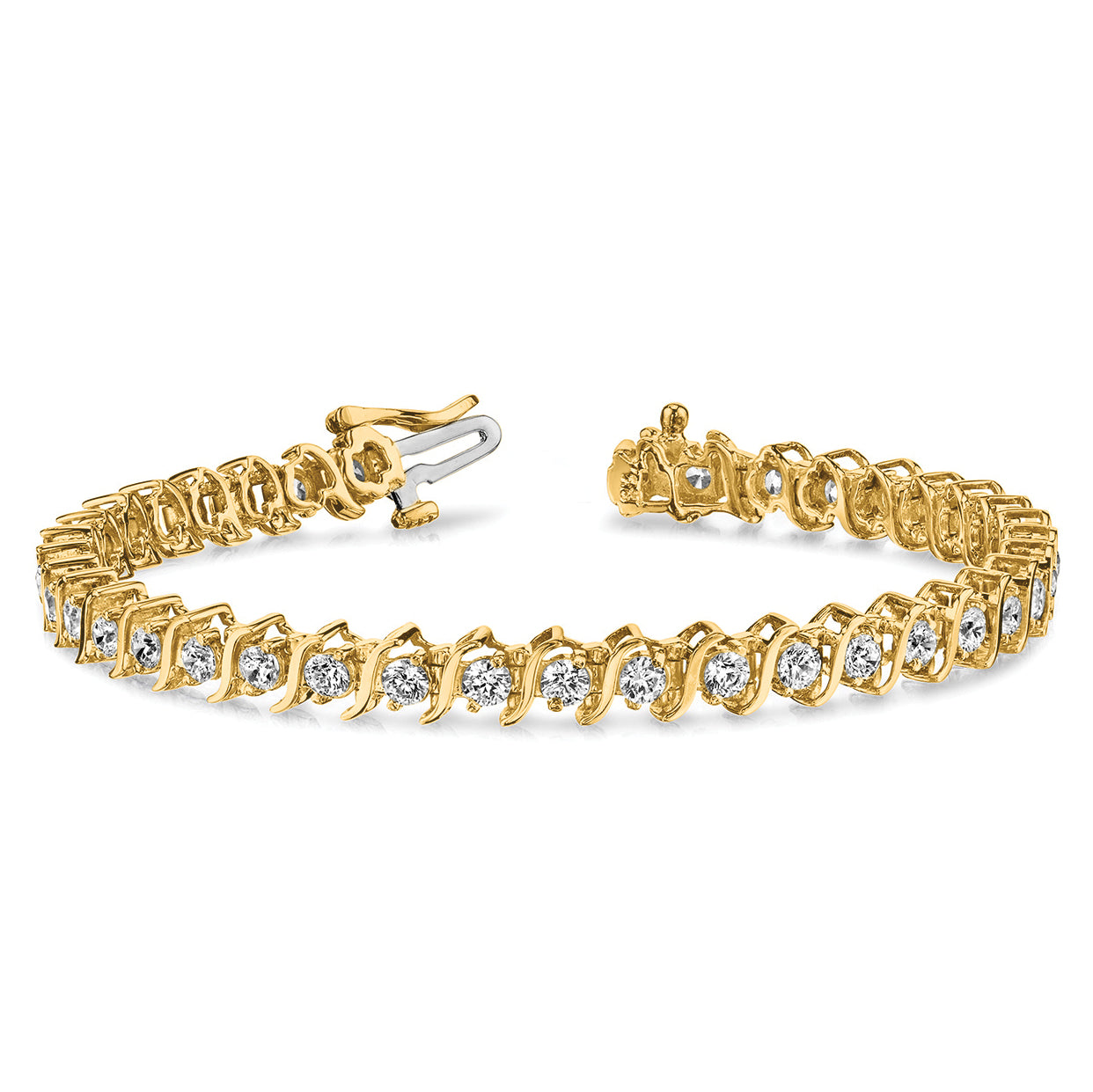 14K Yellow Gold Complete 3.9 Carat Round Aa Diamond 2 Prong S Link 7 Inch Tennis Bracelet