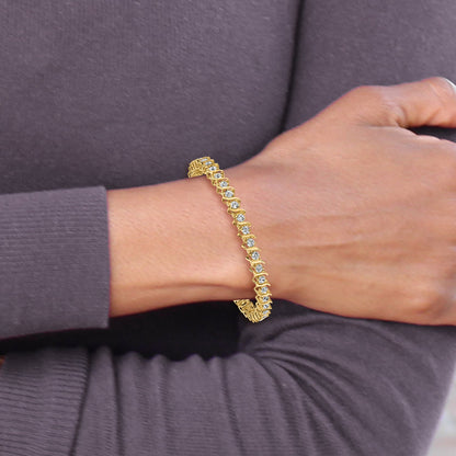 14K Yellow Gold Complete 3.9 Carat Round Aa Diamond 2 Prong S Link 7 Inch Tennis Bracelet