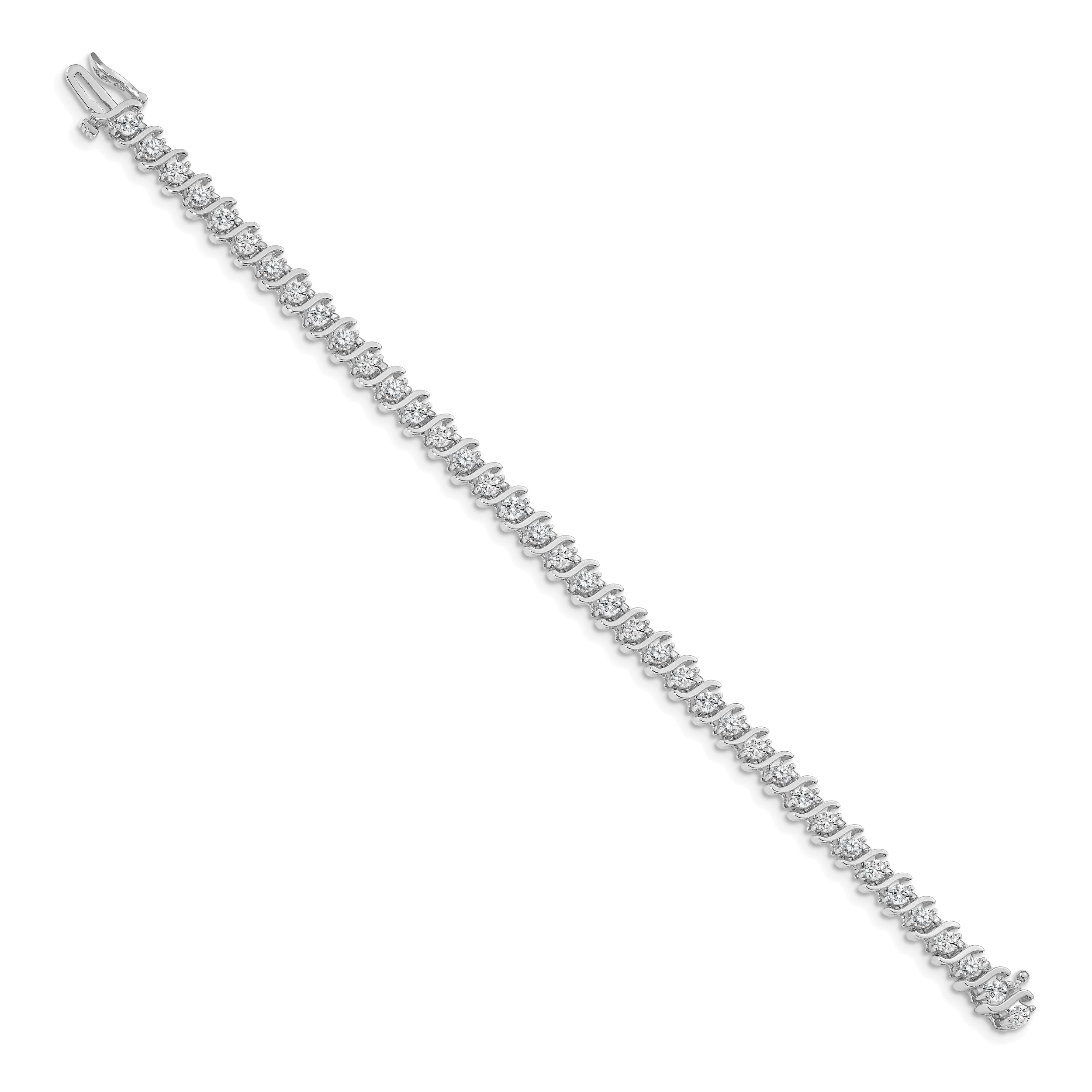 14K White Gold Complete 3.9 Carat Round A Diamond 2 Prong S Link 7 Inch Tennis Bracelet