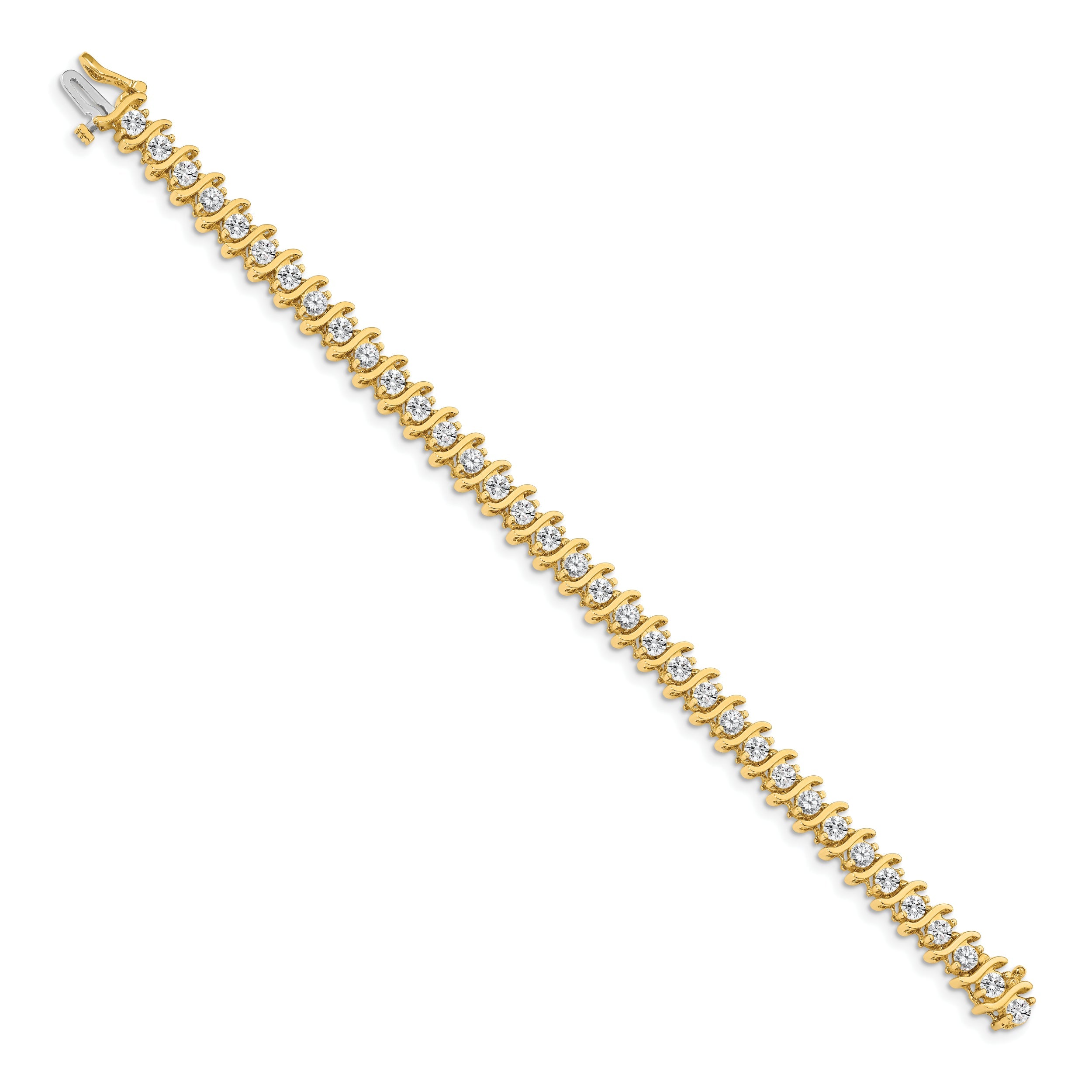 14K Yellow Gold Complete 5.95 Carat Round Aa Diamond 2 Prong S Link 7 Inch Tennis Bracelet