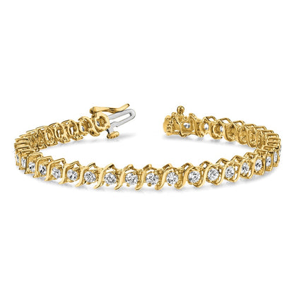 14K Yellow Gold Complete 5.95 Carat Round A Diamond 2 Prong S Link 7 Inch Tennis Bracelet