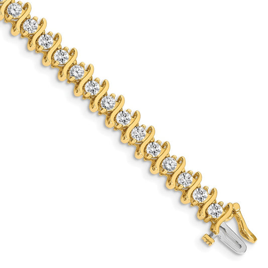 14K Yellow Gold Complete 5.95 Carat Round A Diamond 2 Prong S Link 7 Inch Tennis Bracelet