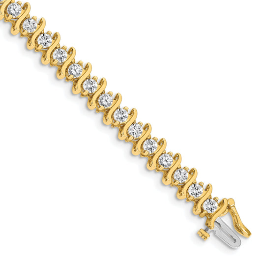 14K Yellow Gold Complete 5.95 Carat Round Aa Diamond 2 Prong S Link 7 Inch Tennis Bracelet