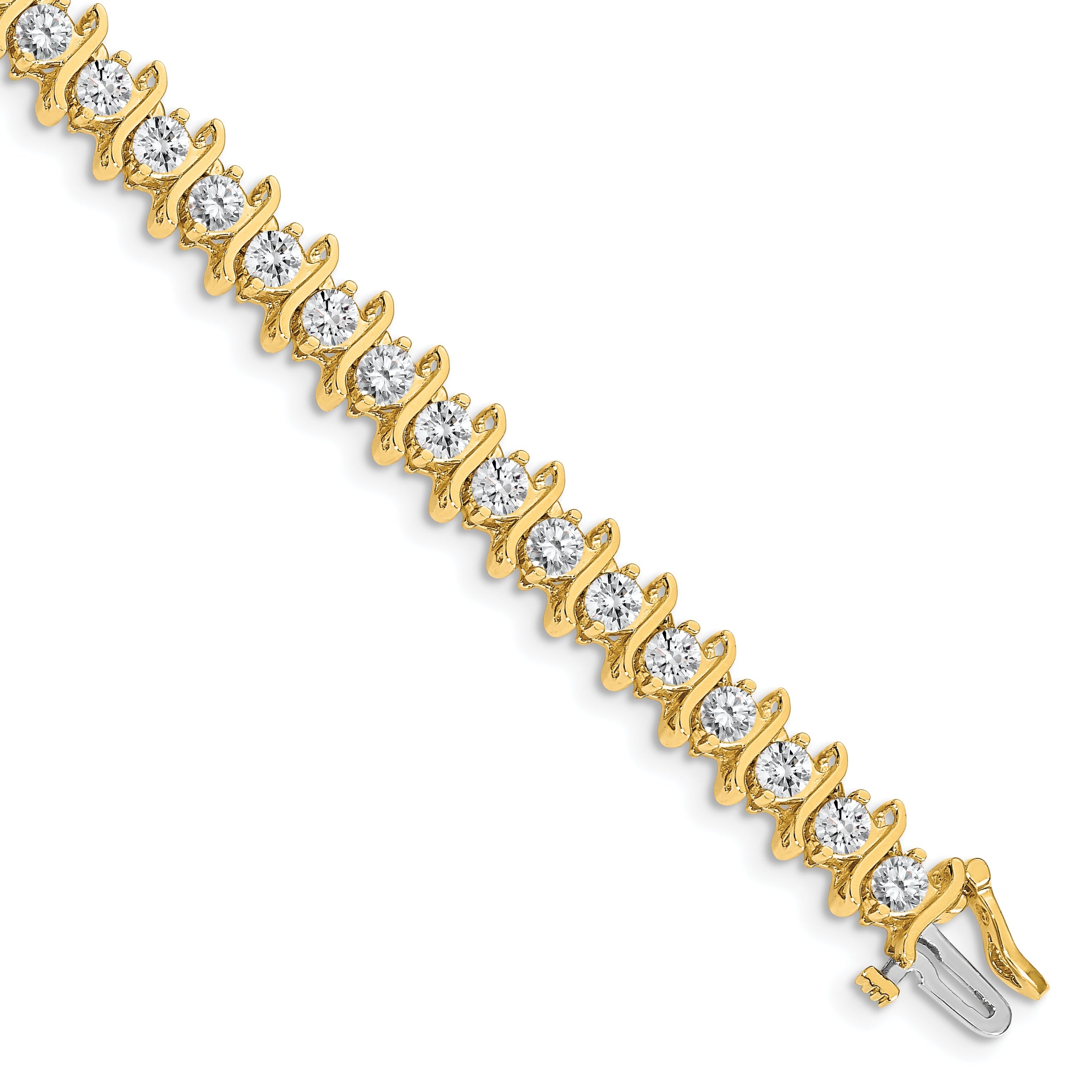 14K Yellow Gold Complete 7.19 Carat Round Vs Diamond 2 Prong S Link 7 Inch Tennis Bracelet