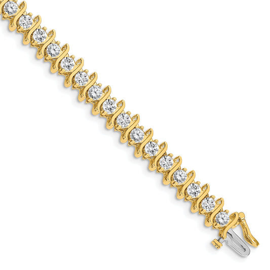 14K Yellow Gold Complete 7.19 Carat Round Vs Diamond 2 Prong S Link 7 Inch Tennis Bracelet