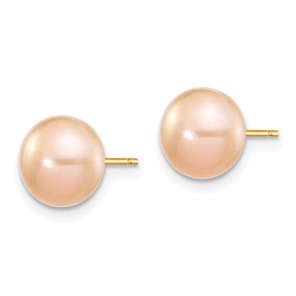 14K Yellow Gold 7 8mm Pink Button Freshwater Cultured Pearl Stud Post Earrings