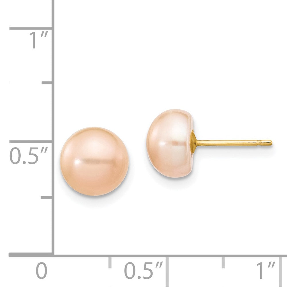 14K Yellow Gold 7 8mm Pink Button Freshwater Cultured Pearl Stud Post Earrings