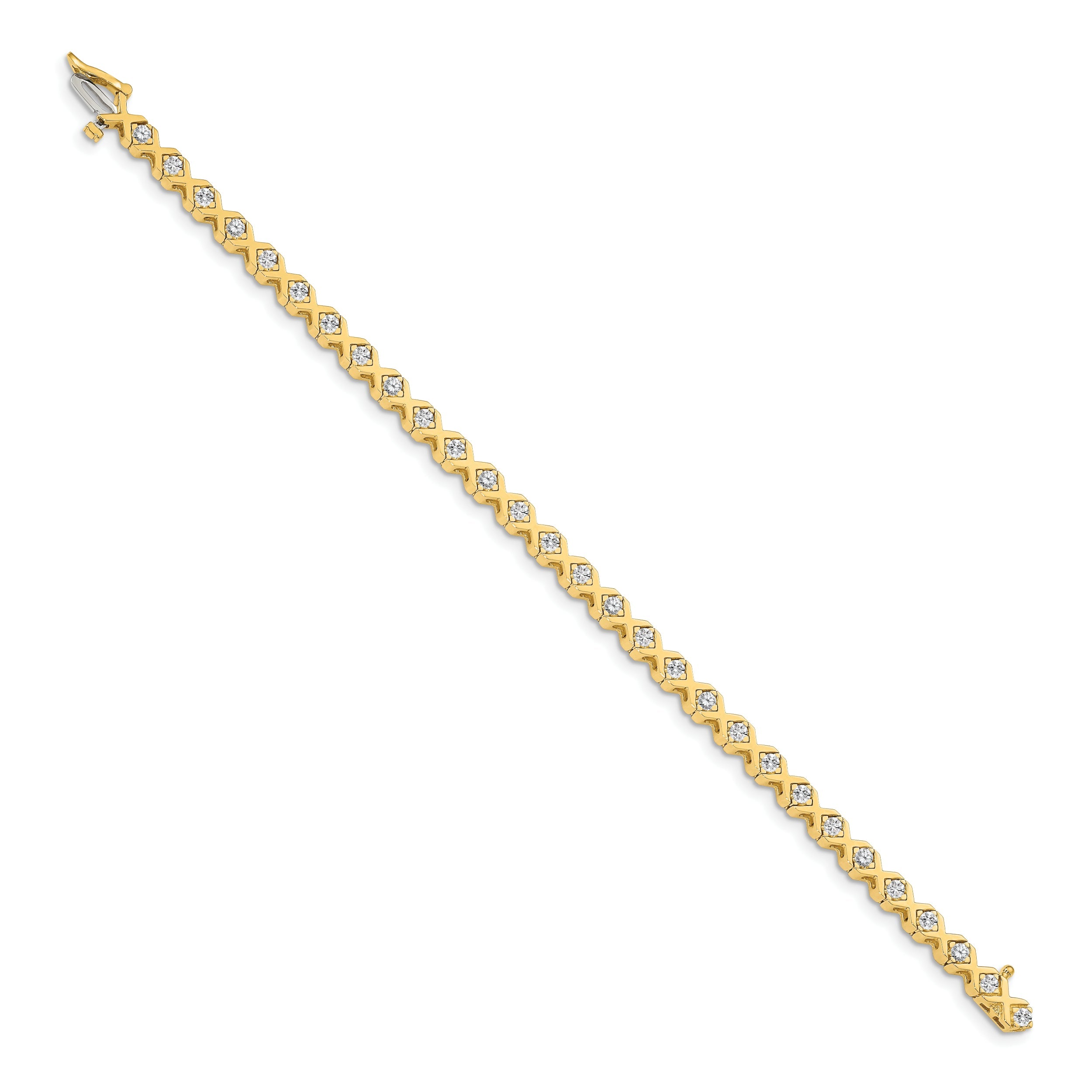 14K Yellow Gold Complete 2 Carat Round Aa Diamond 4 Prong X Design 7 Inch Tennis Bracelet