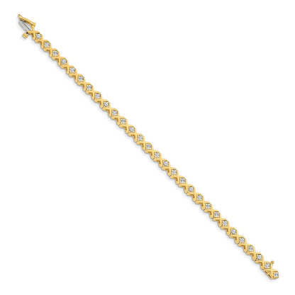 14K Yellow Gold Complete 2 Carat Round Aaa Diamond 4 Prong X Design 7 Inch Tennis Bracelet
