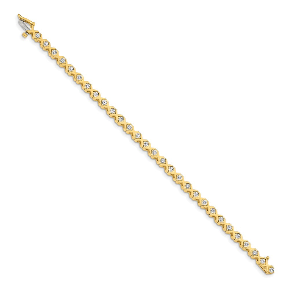 14K Yellow Gold Complete 2 Carat Round Aa Diamond 4 Prong X Design 7 Inch Tennis Bracelet