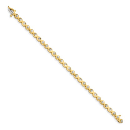 14K Yellow Gold Complete 2 Carat Round Vs Diamond 4 Prong X Design 7 Inch Tennis Bracelet