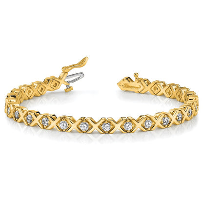 14K Yellow Gold Complete 2 Carat Round Aaa Diamond 4 Prong X Design 7 Inch Tennis Bracelet
