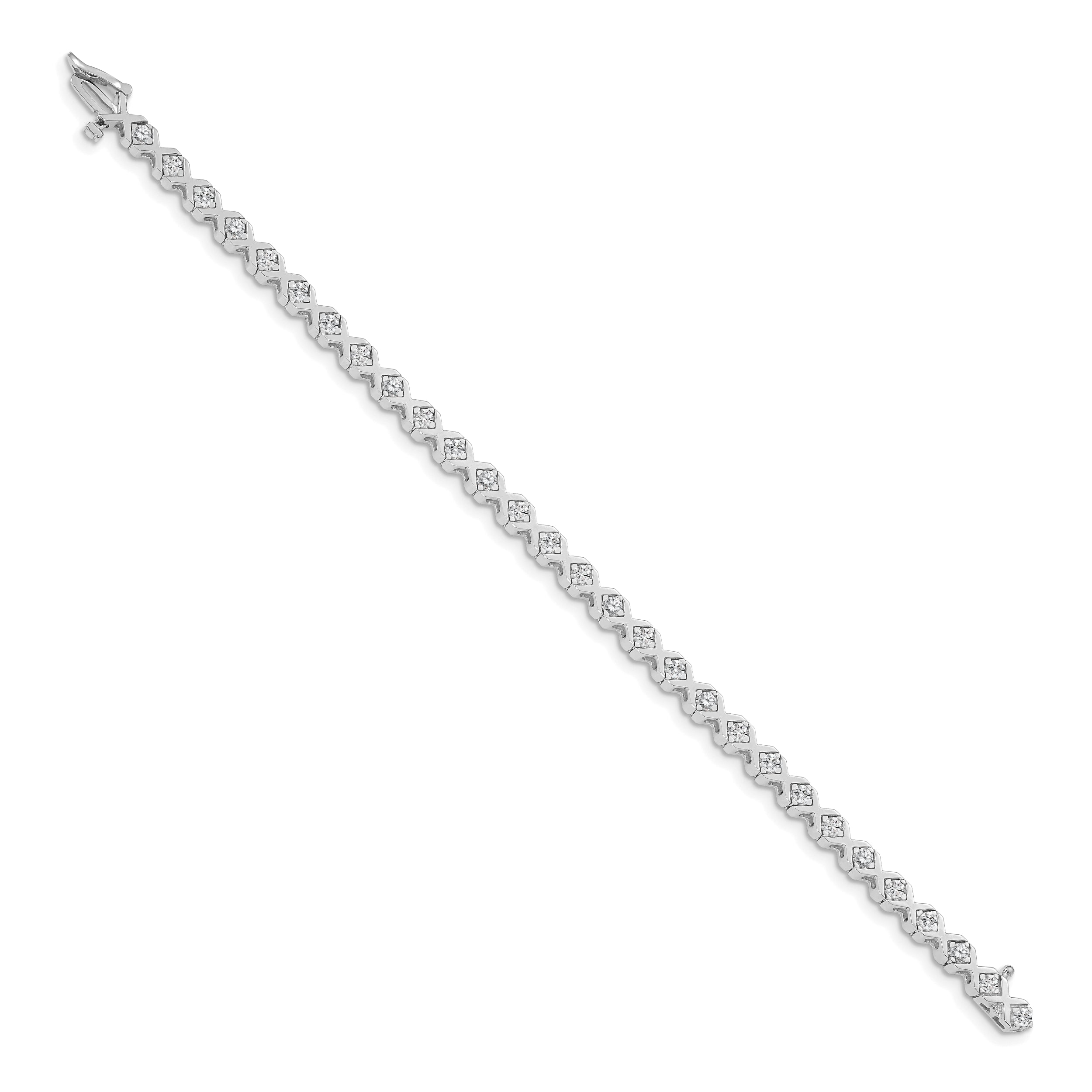 14K White Gold Complete 2 Carat Round Aaa Diamond 4 Prong X Design 7 Inch Tennis Bracelet