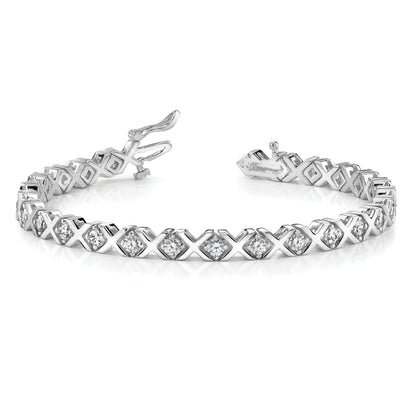 14K White Gold Complete 2 Carat Round Aaa Diamond 4 Prong X Design 7 Inch Tennis Bracelet
