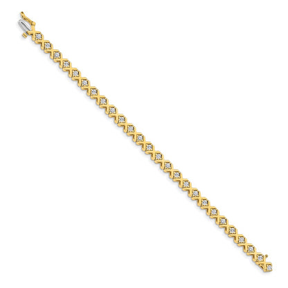 14K Yellow Gold Complete 2.4 Carat Round Aaa Diamond 4 Prong X Design 7 Inch Tennis Bracelet
