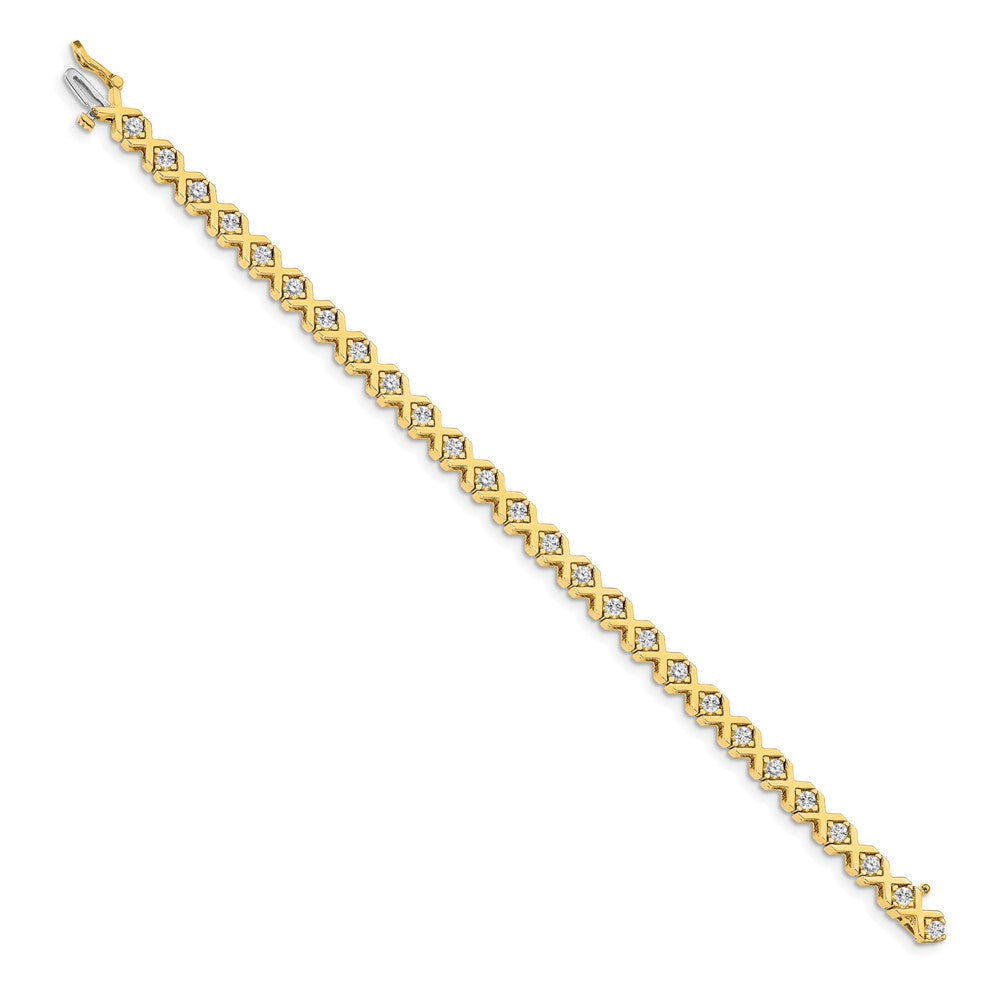 14K Yellow Gold Complete 2.4 Carat Round Vs Diamond 4 Prong X Design 7 Inch Tennis Bracelet