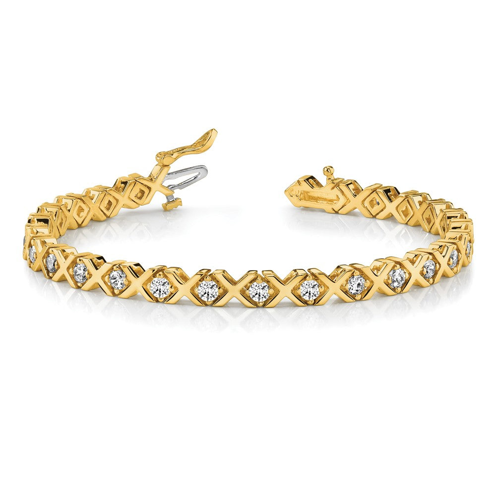 14K Yellow Gold Complete 2.4 Carat Round Vs Diamond 4 Prong X Design 7 Inch Tennis Bracelet