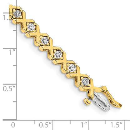 14K Yellow Gold Complete 2.4 Carat Round Vs Diamond 4 Prong X Design 7 Inch Tennis Bracelet