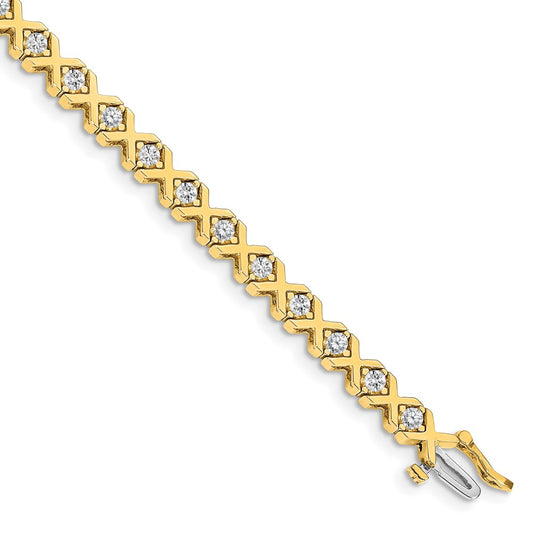 14K Yellow Gold Complete 2.4 Carat Round Vs Diamond 4 Prong X Design 7 Inch Tennis Bracelet