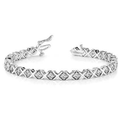 14K White Gold Complete 2.4 Carat Round Aa Diamond 4 Prong X Design 7 Inch Tennis Bracelet