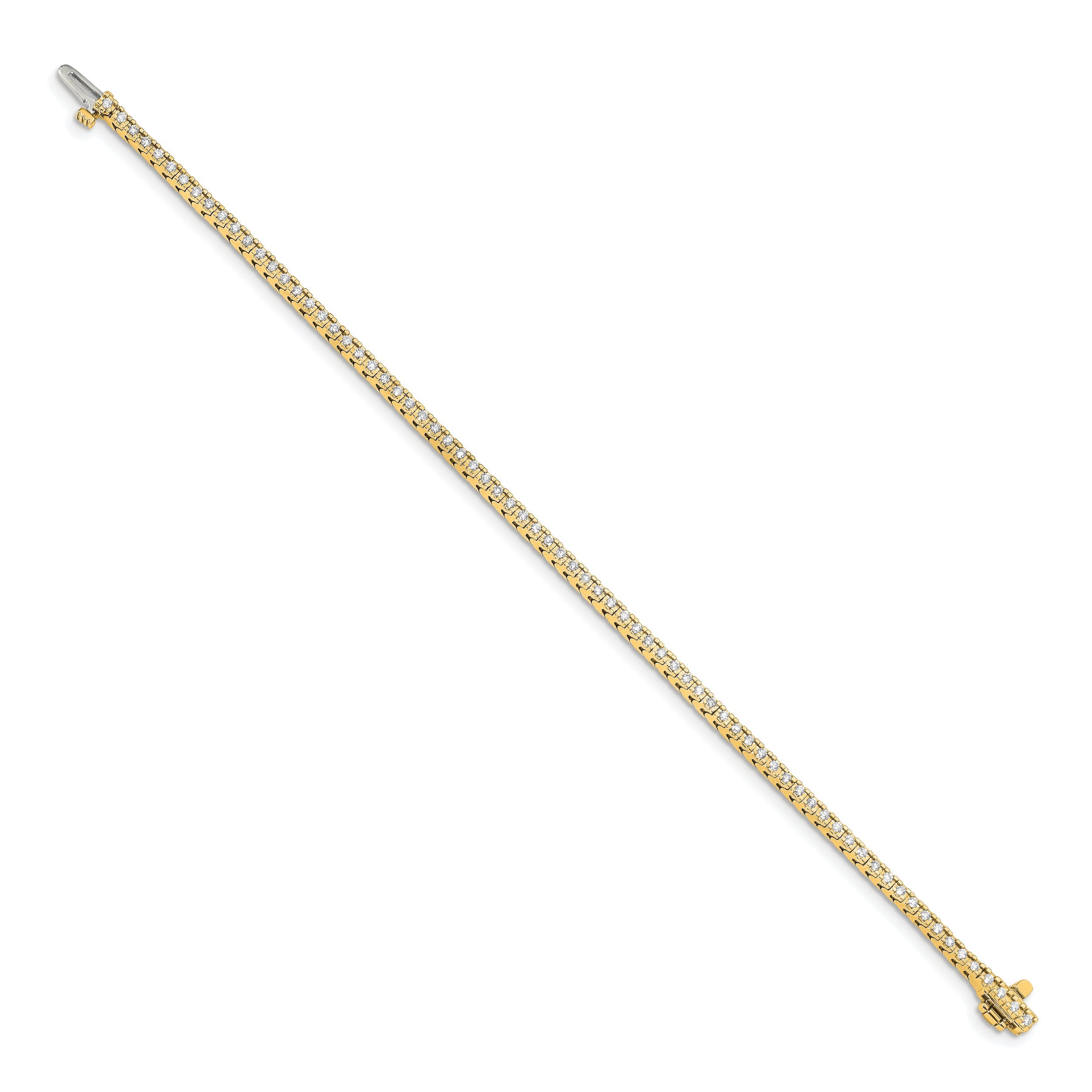 14K Yellow Gold Complete 1.25 Carat Round A Diamond 4 Prong 7 Inch Tennis Bracelet