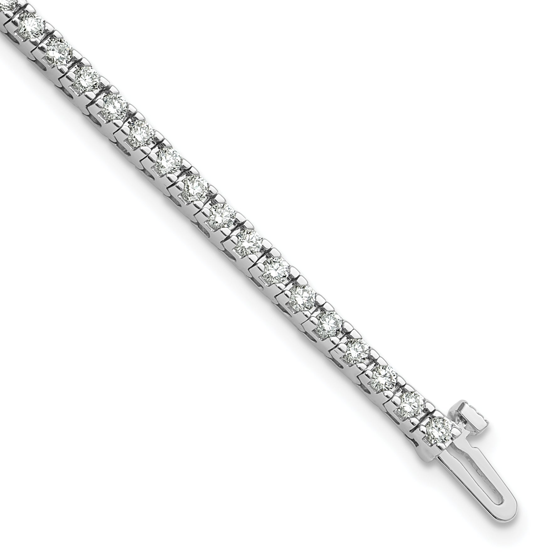 14K White Gold Complete 2.17 Carat Round A Diamond 4 Prong 7 Inch Tennis Bracelet