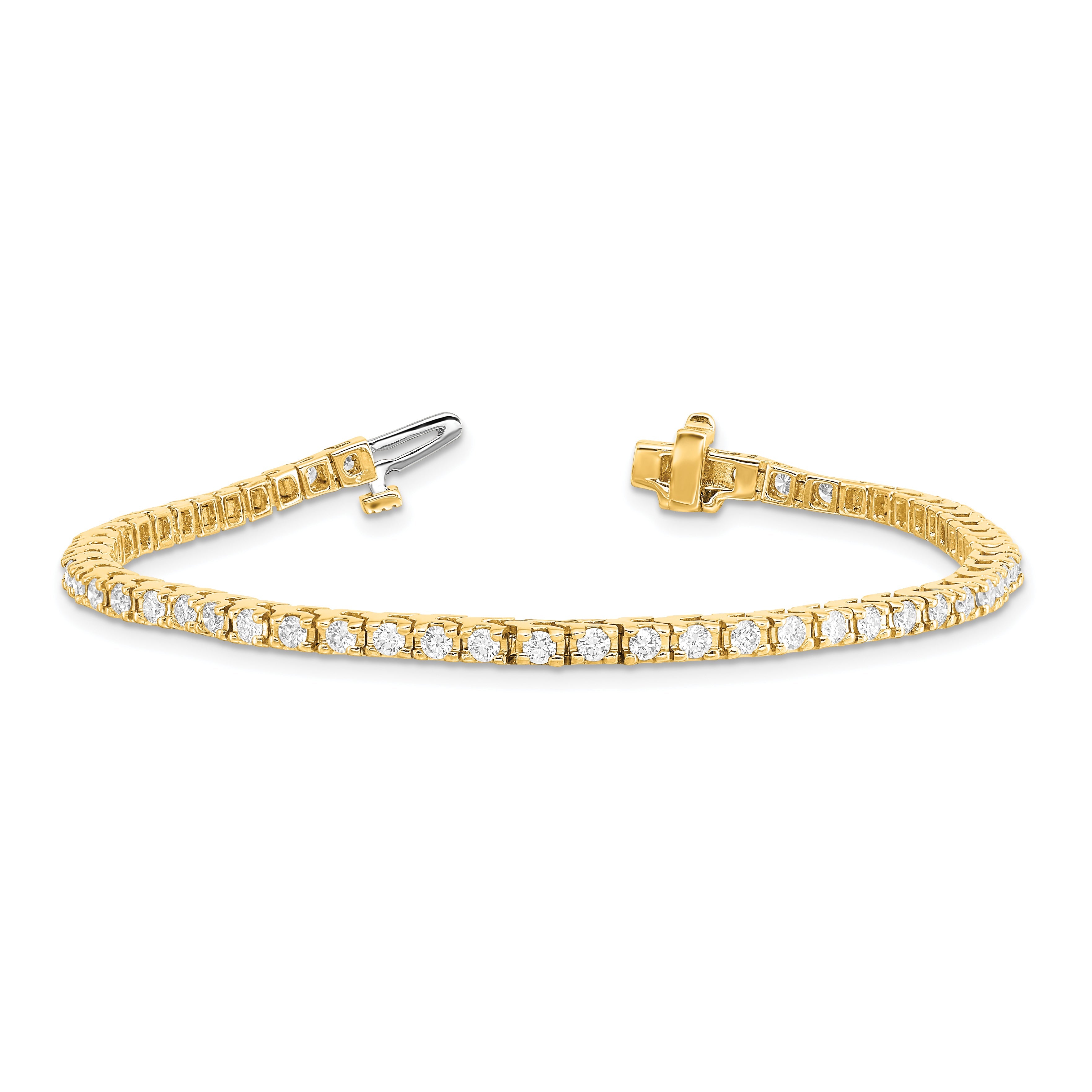 14K Yellow Gold Complete 2.18 Carat Round Vs Diamond 4 Prong 7 Inch Tennis Bracelet