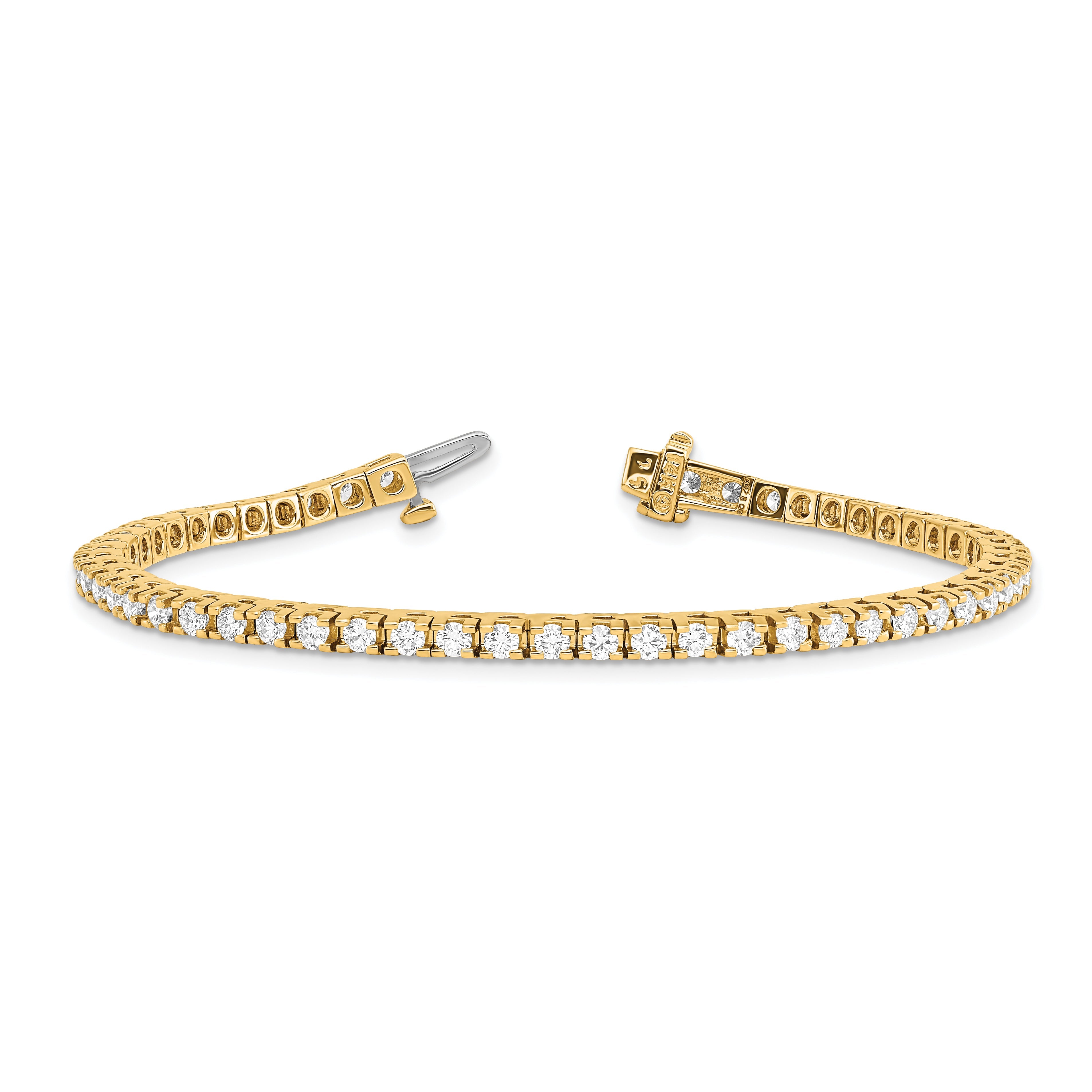 14K Yellow Gold Complete 2.86 Carat Round Vs Diamond 4 Prong 7 Inch Tennis Bracelet