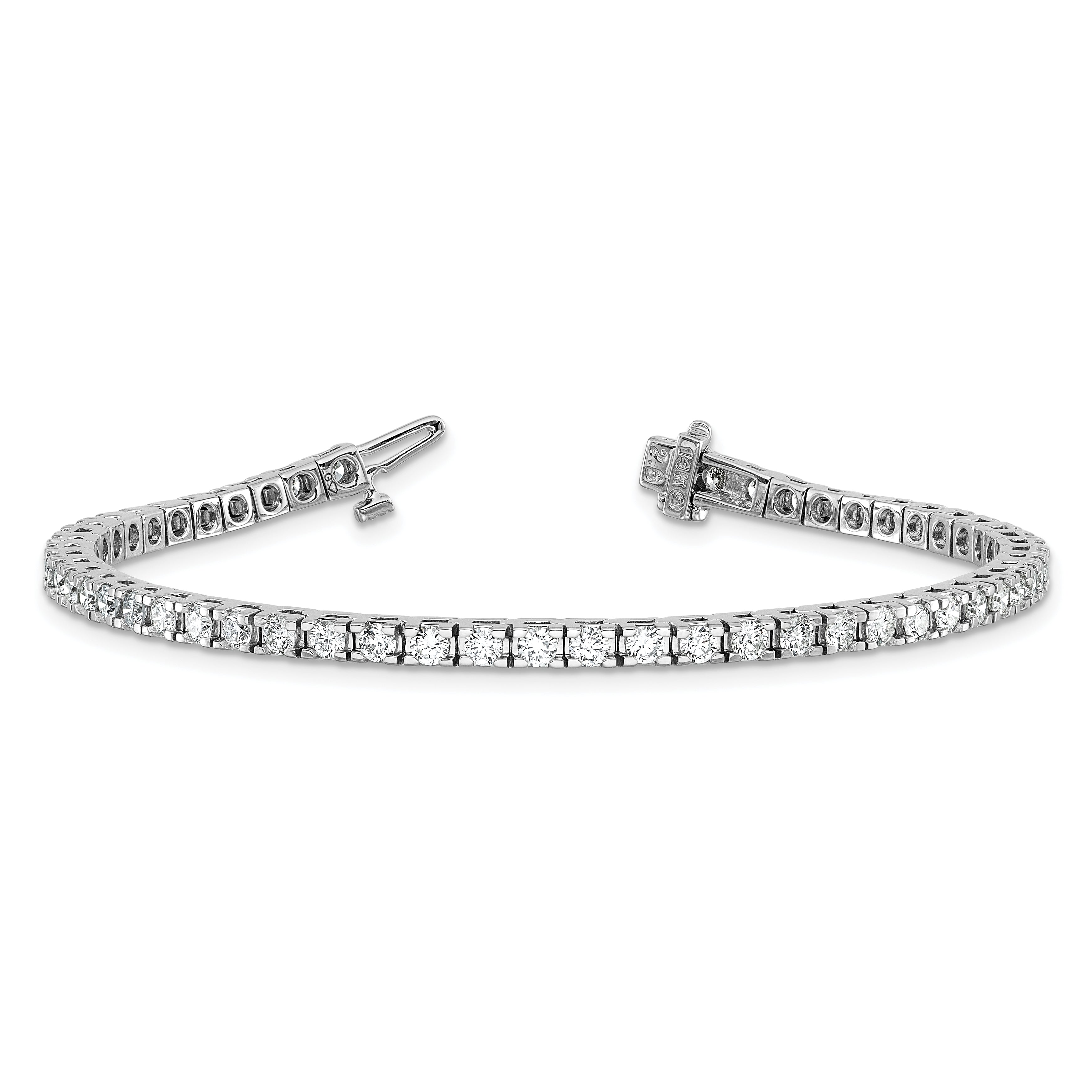 14K White Gold Complete 2.86 Carat Round Aaa Diamond 4 Prong 7 Inch Tennis Bracelet