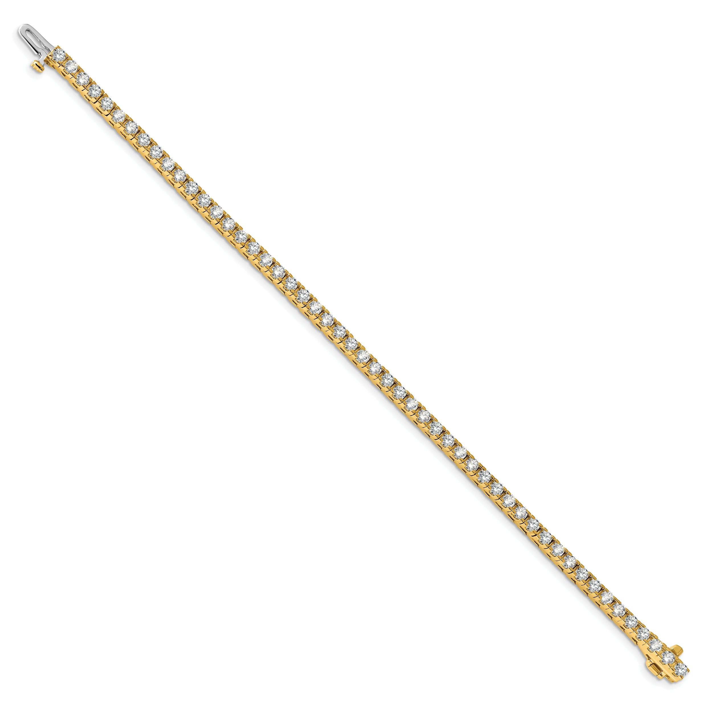 14K Yellow Gold Complete 4.1 Carat Round A Diamond 4 Prong 7 Inch Tennis Bracelet