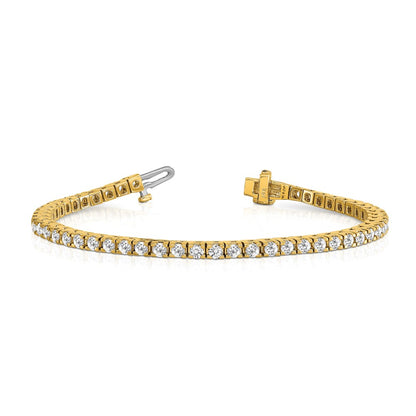 14K Yellow Gold Complete 4.1 Carat Round Aaa Diamond 4 Prong 7 Inch Tennis Bracelet