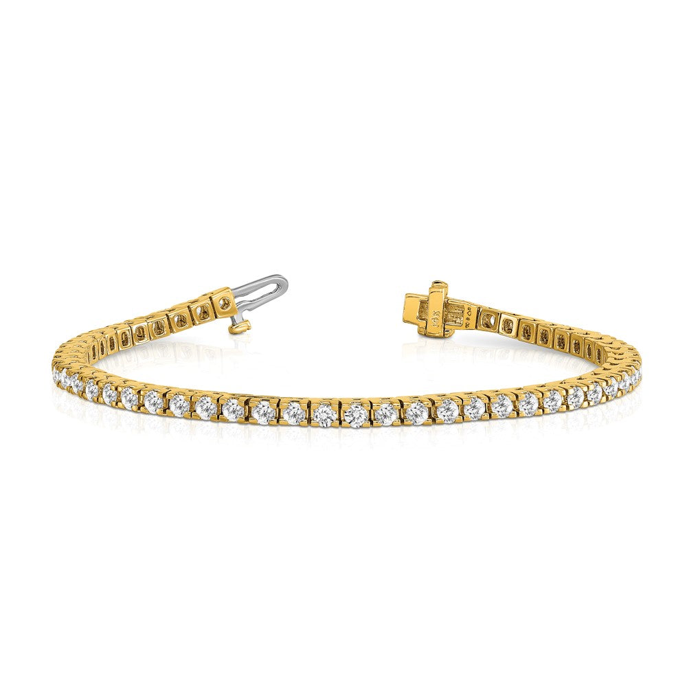 14K Yellow Gold Complete 4.1 Carat Round A Diamond 4 Prong 7 Inch Tennis Bracelet