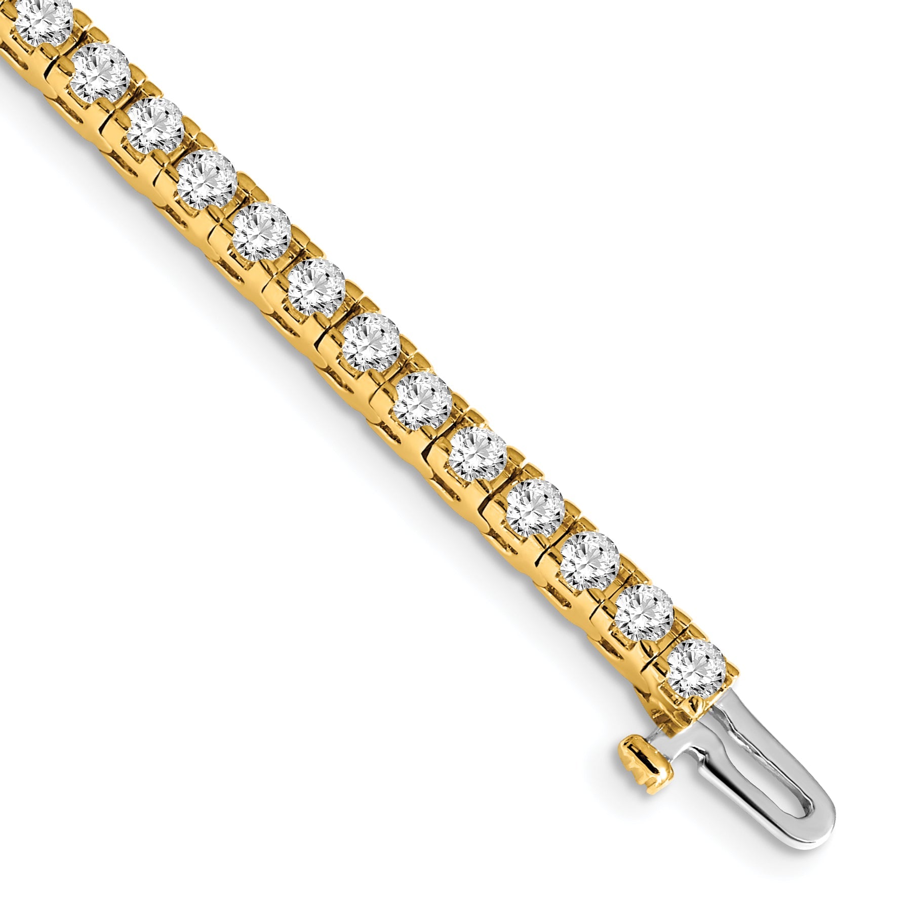 14K Yellow Gold Complete 4.1 Carat Round A Diamond 4 Prong 7 Inch Tennis Bracelet