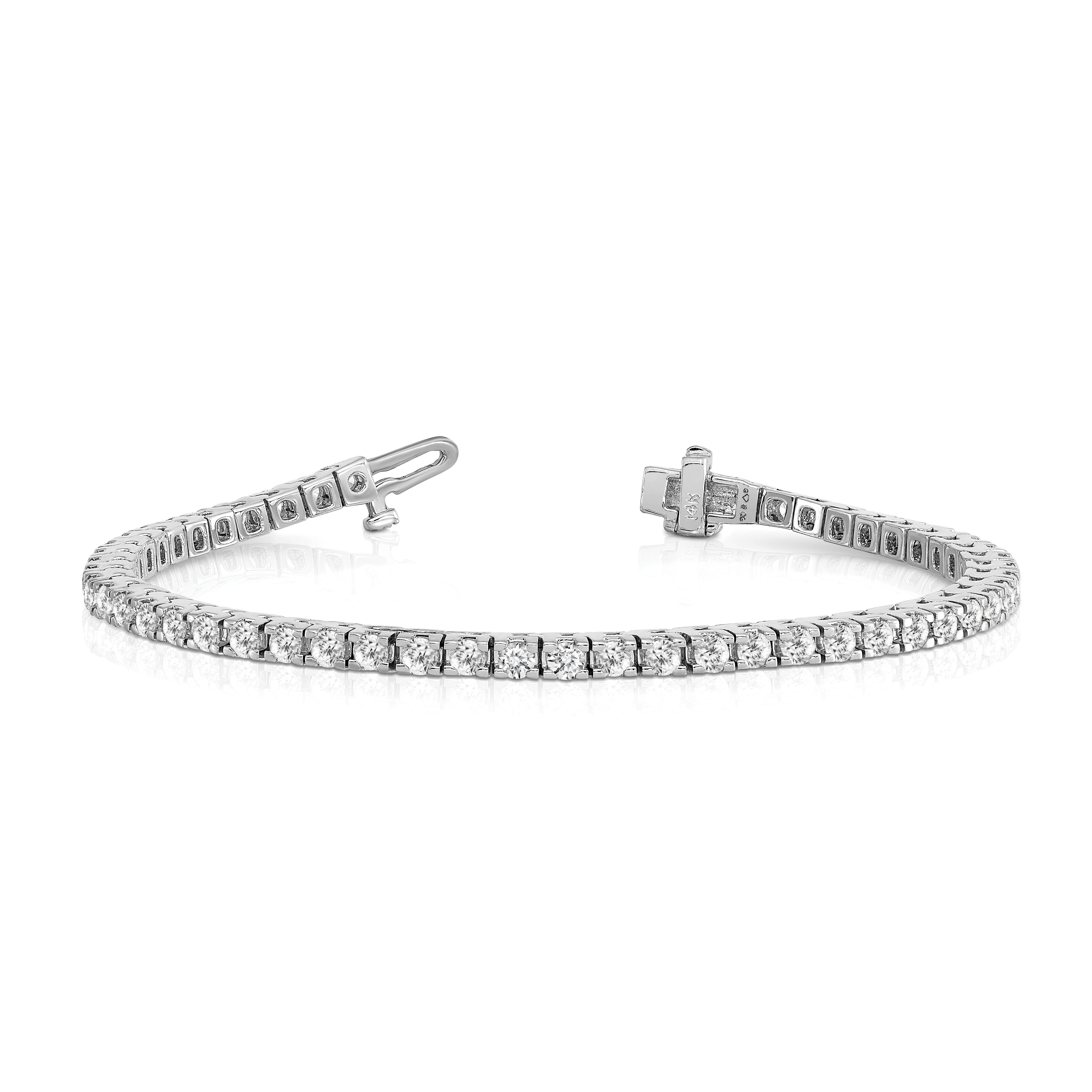 14K White Gold Complete 4.1 Carat Round A Diamond 4 Prong 7 Inch Tennis Bracelet