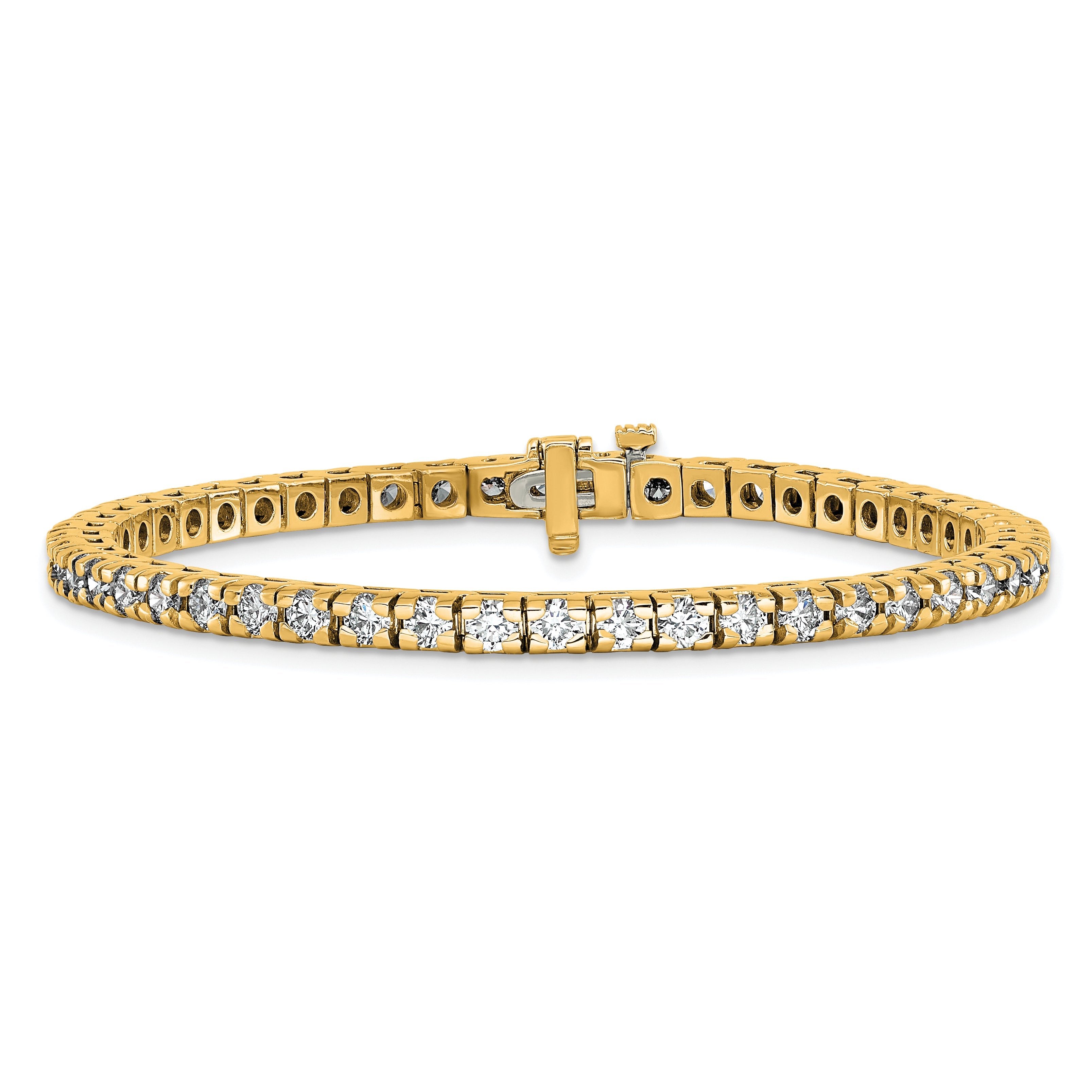 14K Yellow Gold Complete 4.65 Carat Round Aaa Diamond 4 Prong 7 Inch Tennis Bracelet