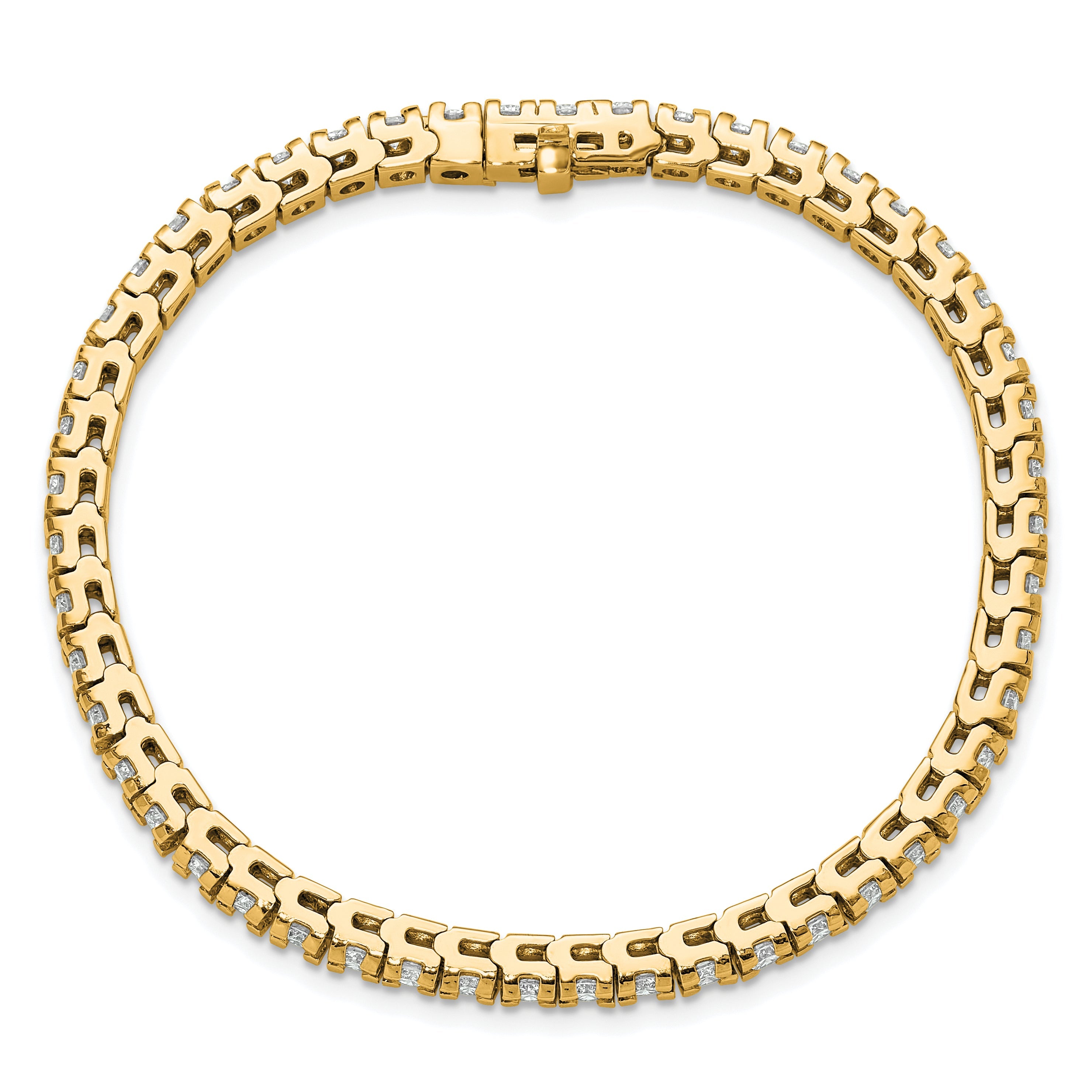 14K Yellow Gold Complete 4.65 Carat Round A Diamond 4 Prong 7 Inch Tennis Bracelet