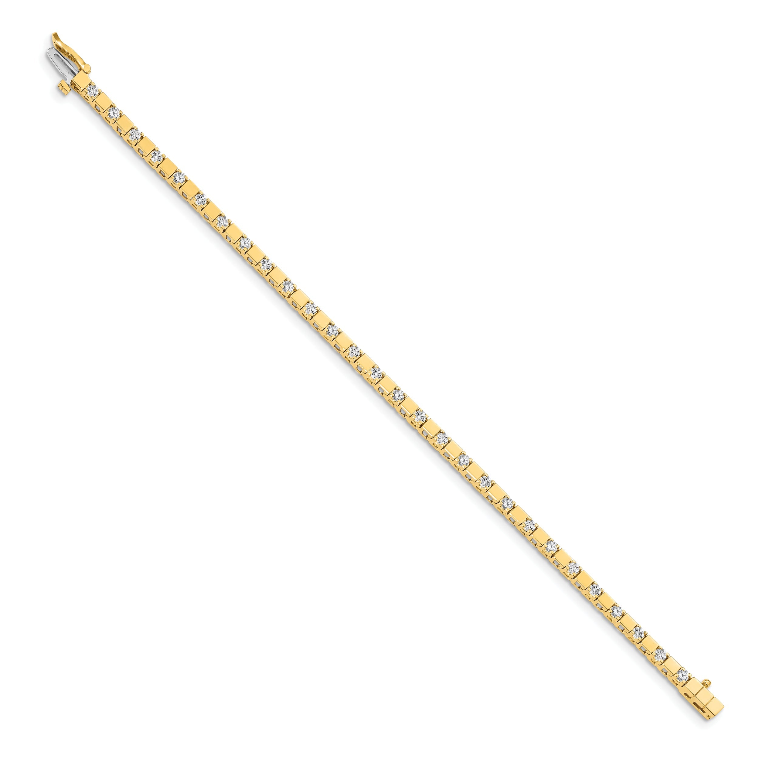 14K Yellow Gold Complete 1.1 Carat Round A Diamond Square Link 7 Inch Tennis Bracelet