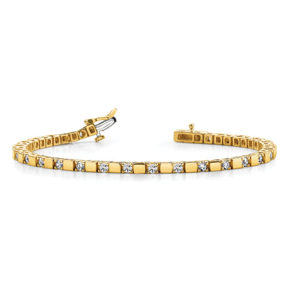 14K Yellow Gold Complete 1.1 Carat Round A Diamond Square Link 7 Inch Tennis Bracelet