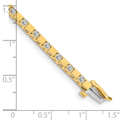 14K Yellow Gold Complete 1.1 Carat Round A Diamond Square Link 7 Inch Tennis Bracelet