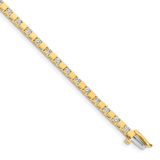 14K Yellow Gold Complete 1.1 Carat Round A Diamond Square Link 7 Inch Tennis Bracelet