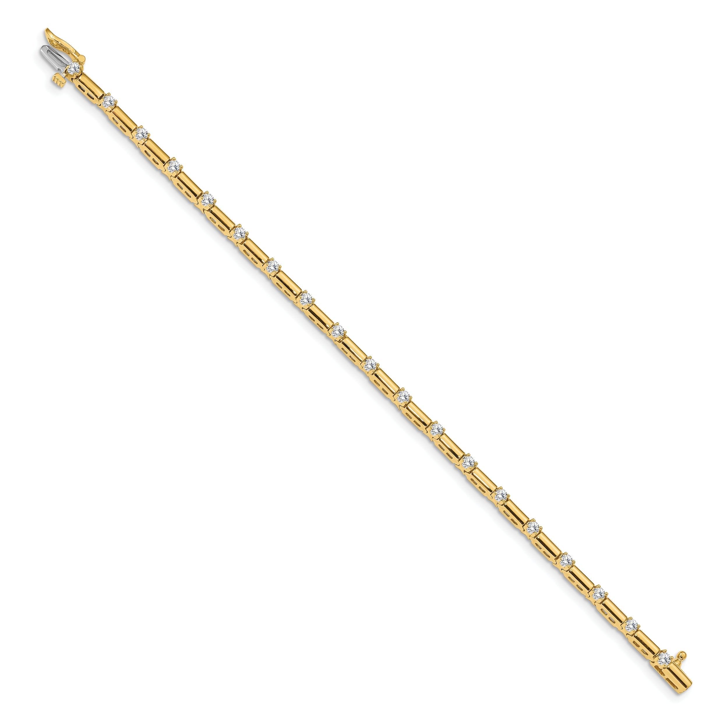 14K Yellow Gold Complete 1 Carat Round A Diamond Bar Link 7 Inch Tennis Bracelet