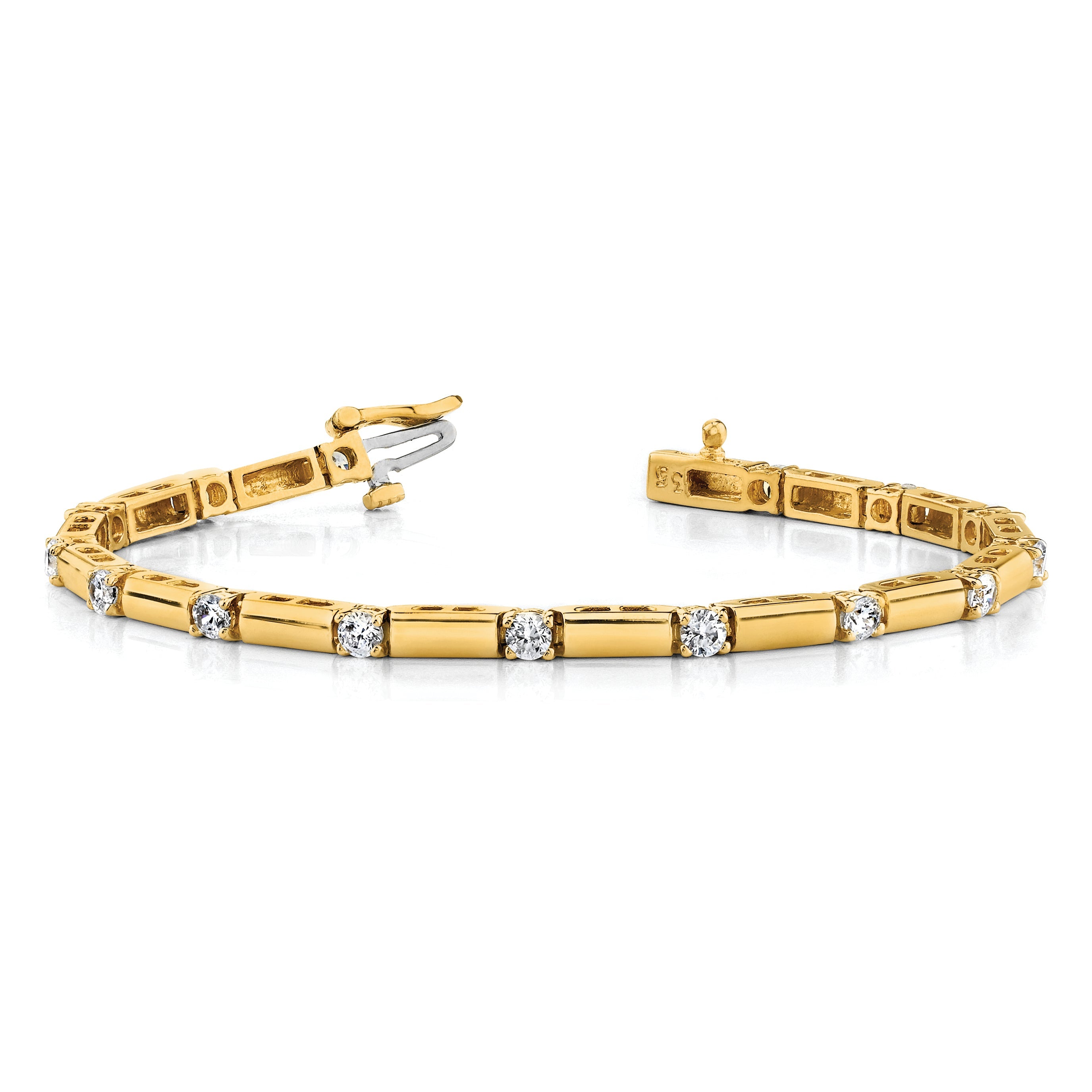 14K Yellow Gold Complete 1 Carat Round Aa Diamond Bar Link 7 Inch Tennis Bracelet