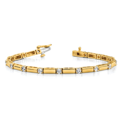 14K Yellow Gold Complete 1 Carat Round Aa Diamond Bar Link 7 Inch Tennis Bracelet