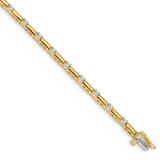 14K Yellow Gold Complete 1 Carat Round Aaa Diamond Bar Link 7 Inch Tennis Bracelet