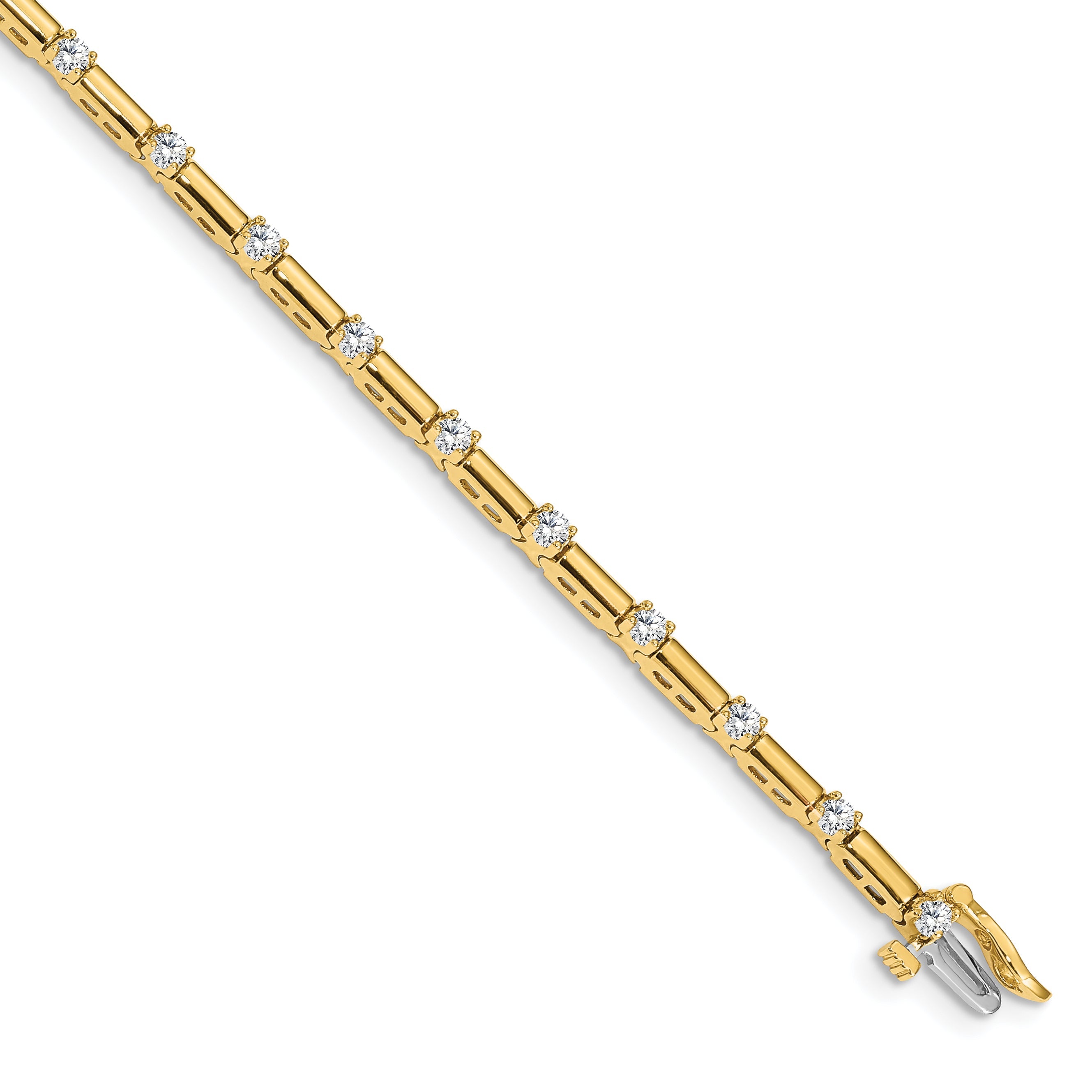 14K Yellow Gold Complete 1 Carat Round Aa Diamond Bar Link 7 Inch Tennis Bracelet