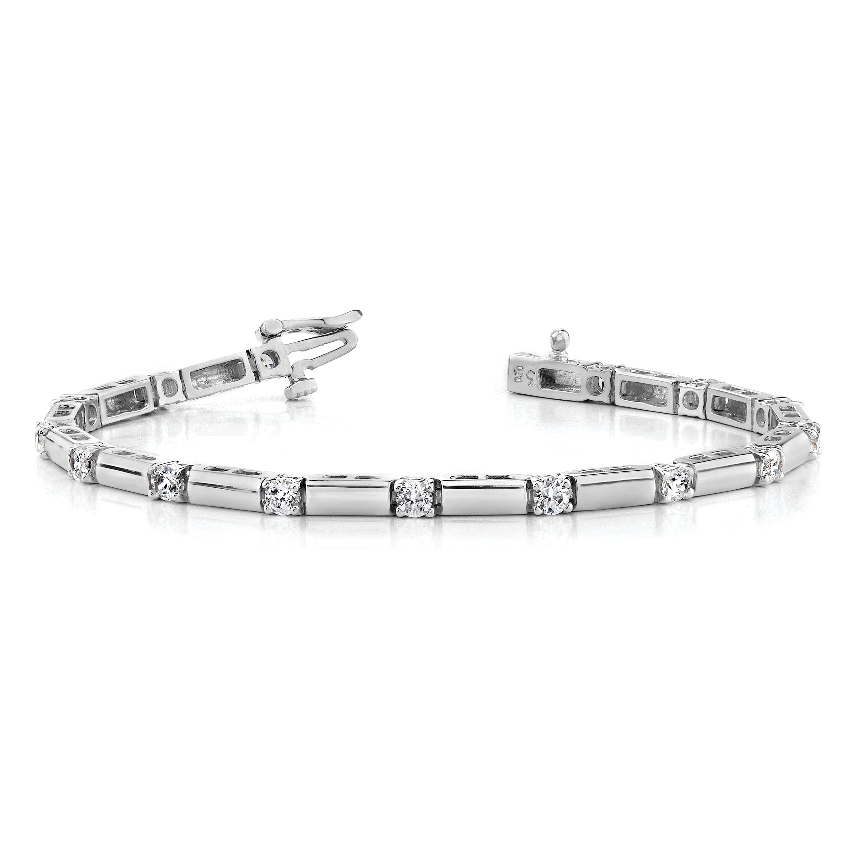 14K White Gold Complete 1 Carat Round Aa Diamond Bar Link 7 Inch Tennis Bracelet
