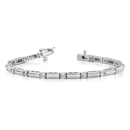 14K White Gold Complete 1 Carat Round Aa Diamond Bar Link 7 Inch Tennis Bracelet